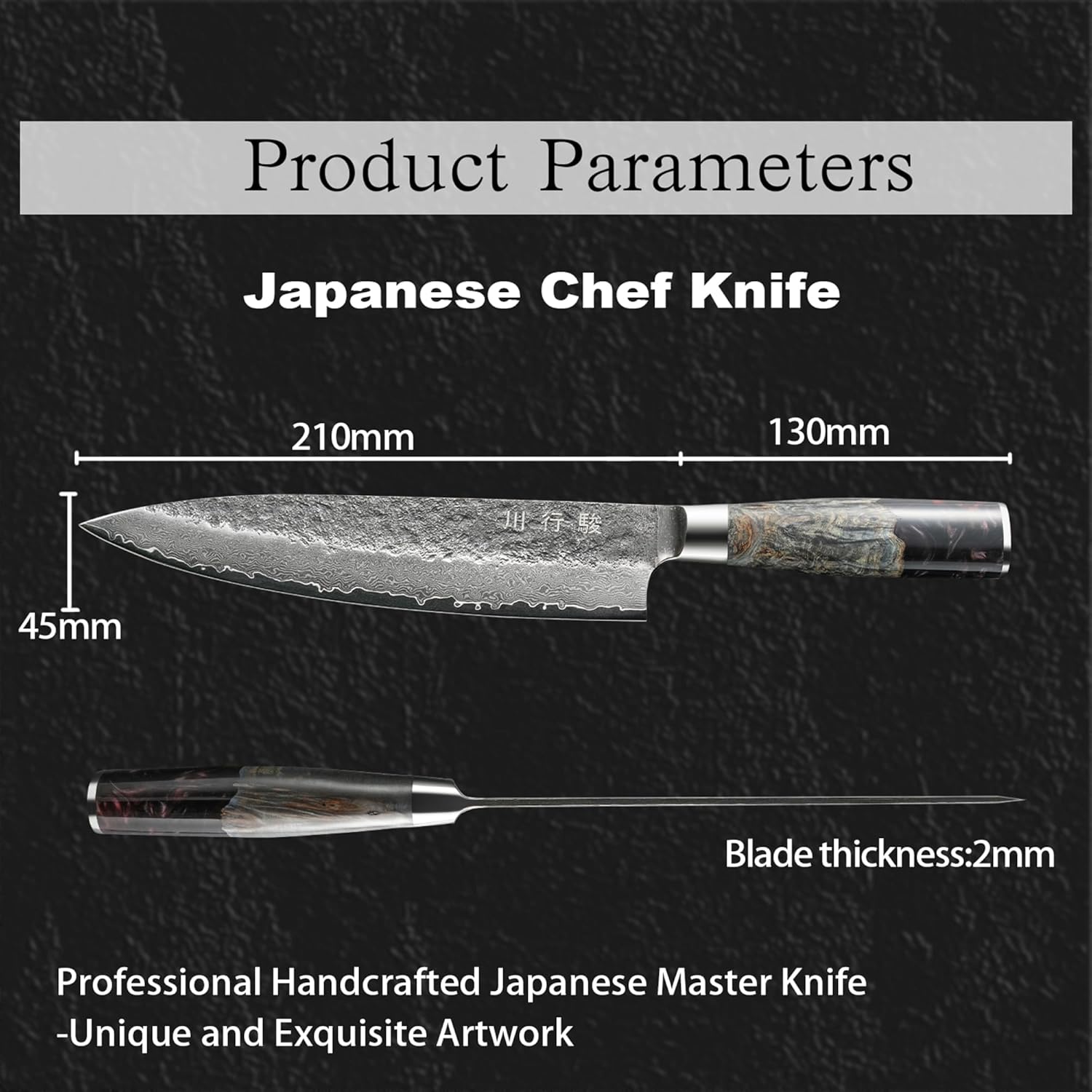 Japanese Chef Knife, 8 Inch VG10 Damascus Kitchen Knife, Professional Black Forged Kitchen Knives with Ergonomic Handle, Sharpening Stone & Luxury Gift box, Perfect Birthday Gifts for Men Women