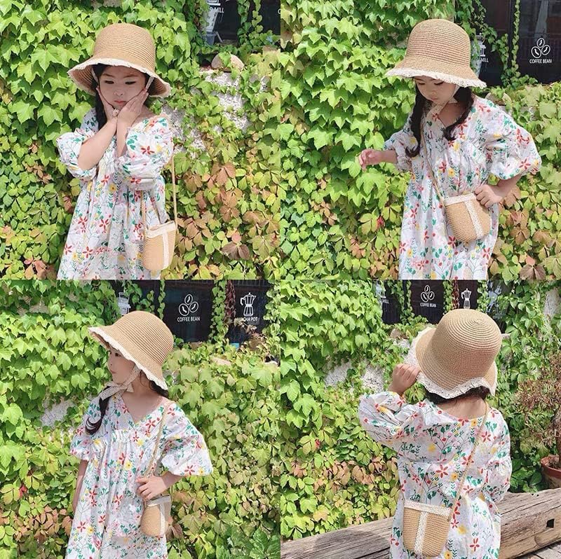 Girls Summer Straw Hat with Cross Body Bag Lovely Princess Buckst Hat Mini Purse Set Baby Girl Beach Sun Cap for Kids - Image 8