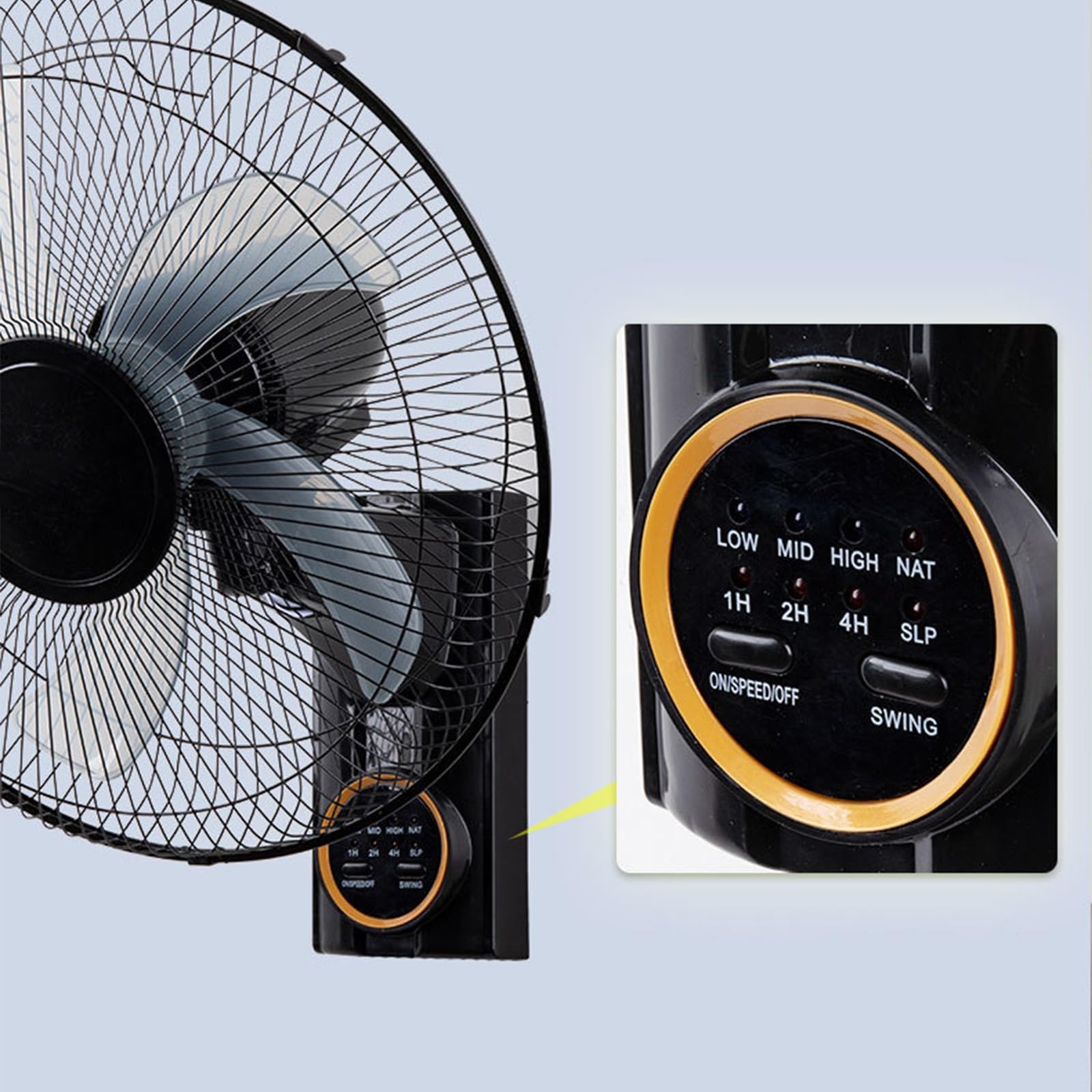 Ventilatore da parete con oscillazione e inclinazione regolabile, design a 5 pale ad alta velocità per camera da letto, casa ed esterno