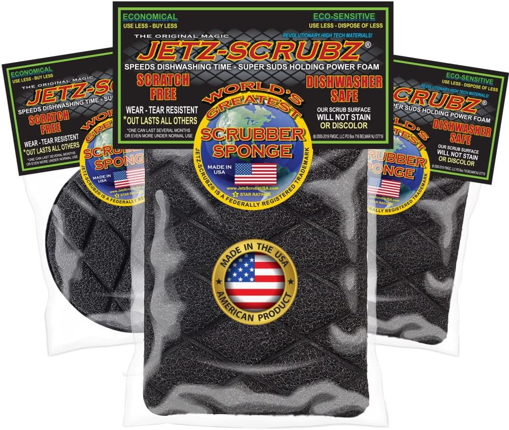 Jetz-Scrubz Scrubber Sponge, J22/3, Round, Set of 3, Made in The USA