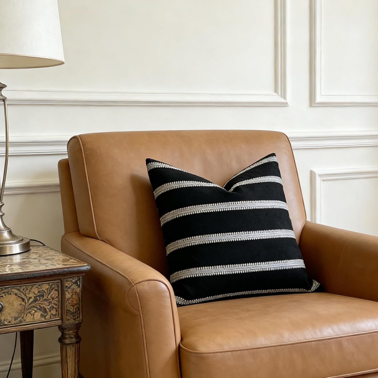 Slow Cow Decorative Stripe Throw Pillow Cover Modern Country Design Cushion Cover Pillow Cover 18 x18 Inches Black Mixed Off White - Image 5