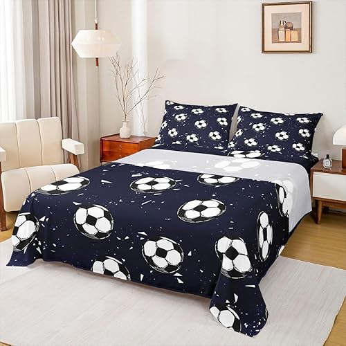 Miniatura 2 de Juego de sábanas de fútbol para niñas y niños, juego de ropa de cama con temática de pelota de fútbol, juego de ropa de cama con patrón de pelota de