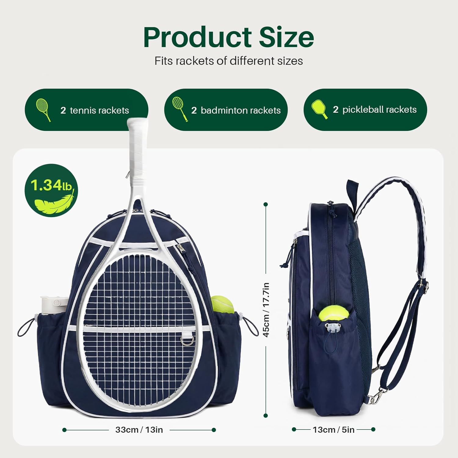 Tennis Bag for Women & Men Sling Crossbody Backpack 2-Racket Waterproof Pocket & Fence Hook Racket Bags Suitable for Pickleball Tennis Badminton