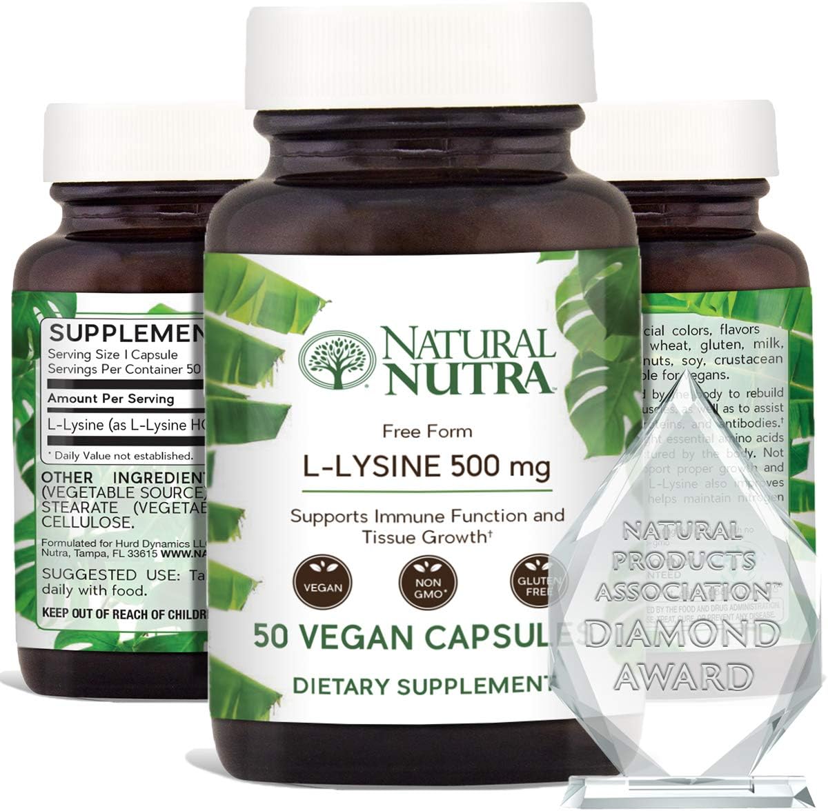 Natural Nutra L Lysine HCl, Promotes Healthy Bone Growth, Helps Built Collagen, Tissue Formation, Improve Calcium Absorption, Alpha Amino Acid Supplement, Non GMO, Vegan, 500 mg, 50 Capsules. : Health & Household