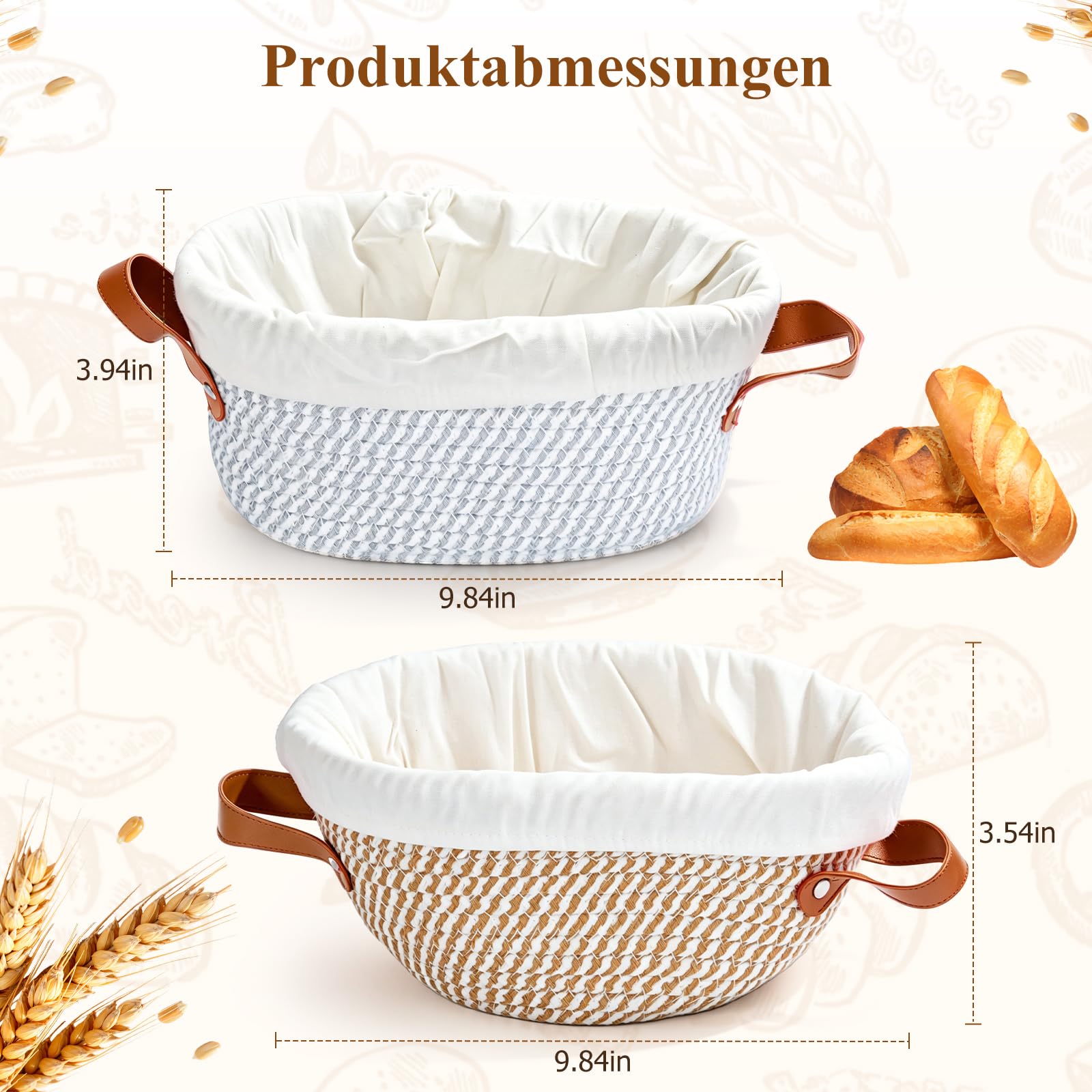 Juego de cesta de fermentación para levadura, 2 cestas de fermentación (ovalada de 25 cm y 23 cm redonda), juego de pan con vaso de masa madre, 16 diseños de impresión, 10 bolsas grandes de cortadores