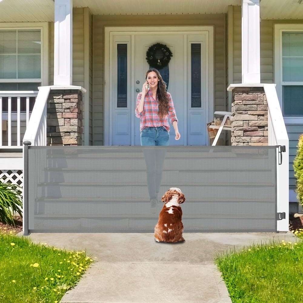 JUPIHOP - Puerta retráctil para escaleras sin taladrar y perforar para bebés y perros, hasta 300 cm, gris, puertas interiores extensibles, puerta de seguridad para niños, barrera de escaleras para