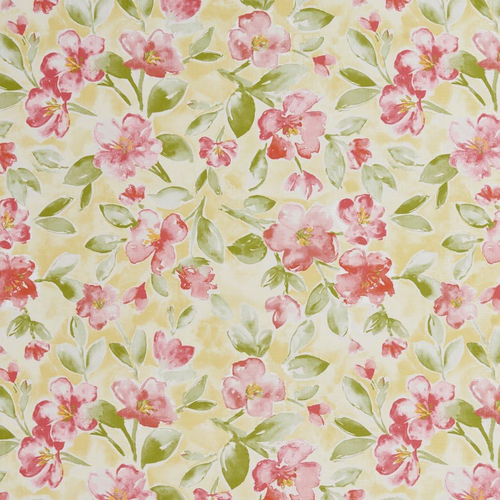 Orange and Green Flowers and Leaves Print Upholstery Fabric by The Yard - SKU: Esther Coral