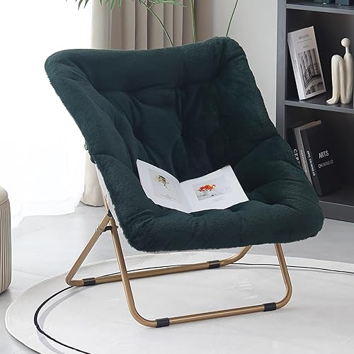 Miniatura 29 de Comfy - Silla de dormitorio plegable de gran tamaño con piel sintética suave, marco de metal, para dormitorio, sala de estar, balcón, patio,