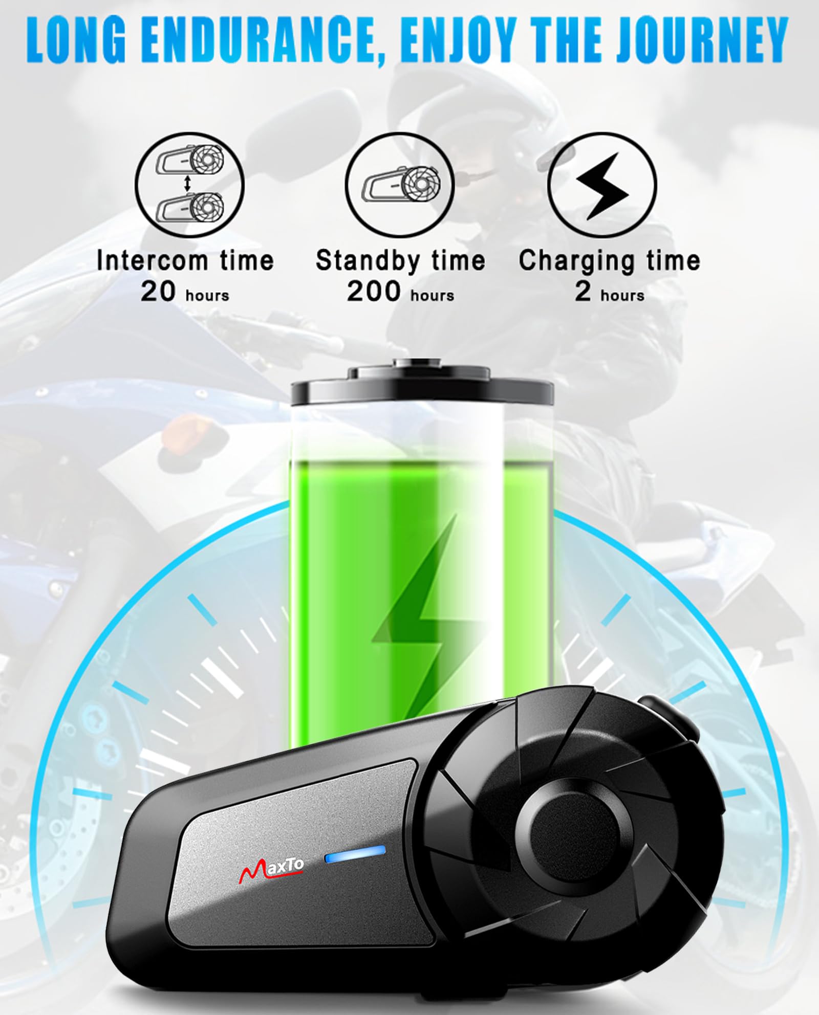 QSPORTPEAK MX1 Intercom Moto Casques 2 Voies Communication Systèmes Oreillette Bluetooth pour Casque Moto/ATV 2 Unités 1200M, écouteur Bluetooth pour Casque Motocyclette/ATV (1 Unités)
