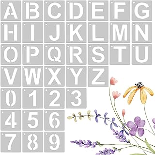 ﻿ 2 Style 72 Pcs Reusable Plastic Letter Number Stencils Set, Interlocking Painting Templates for Wood Walls Fabric Rocks DIY Art & Sign Making