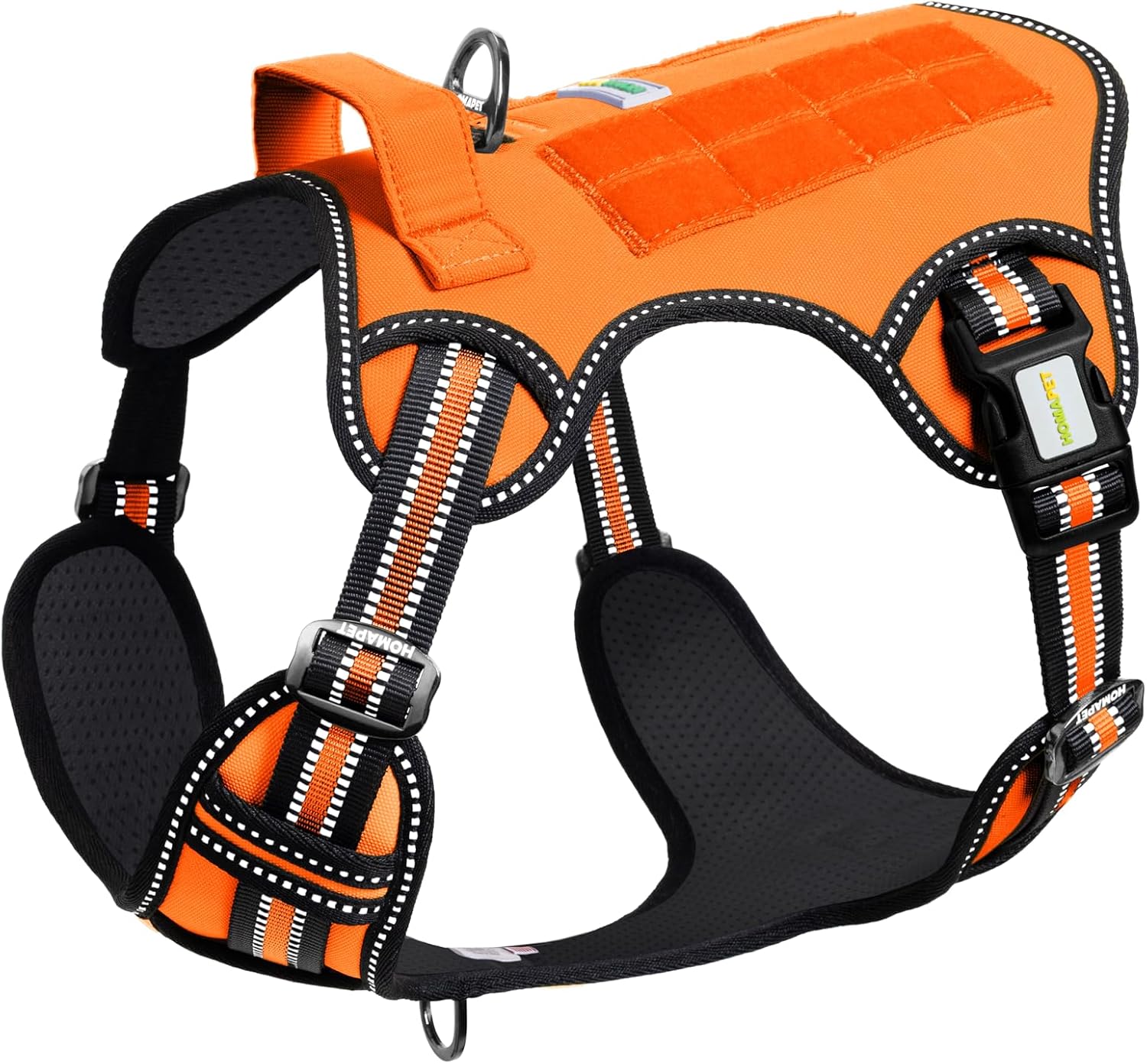 Homapet. Tactical Dog Harness with Dual Leash Attachment Points, Adjustable and Reflective Military Grade Dog Vest with Comfort Control Handle (Orange, S)