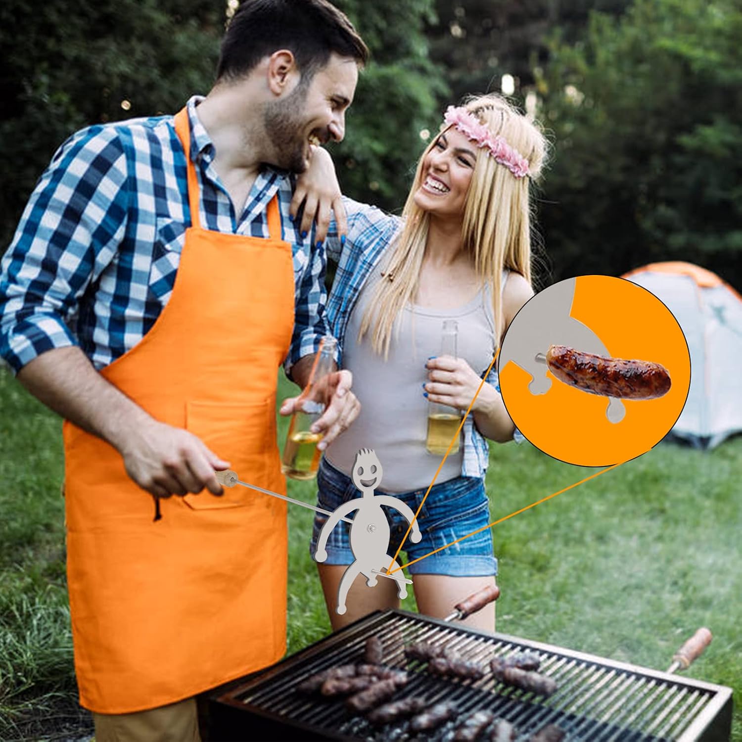 TFhalo Upgrade Steel Hot Dog Marshmallow Roasters with 2pcs Sticks,Funny Women Men Shaped Campfire Roasting Skewers Forks for BBQ,Bonfire,Screw-Retained : Patio, Lawn & Garden