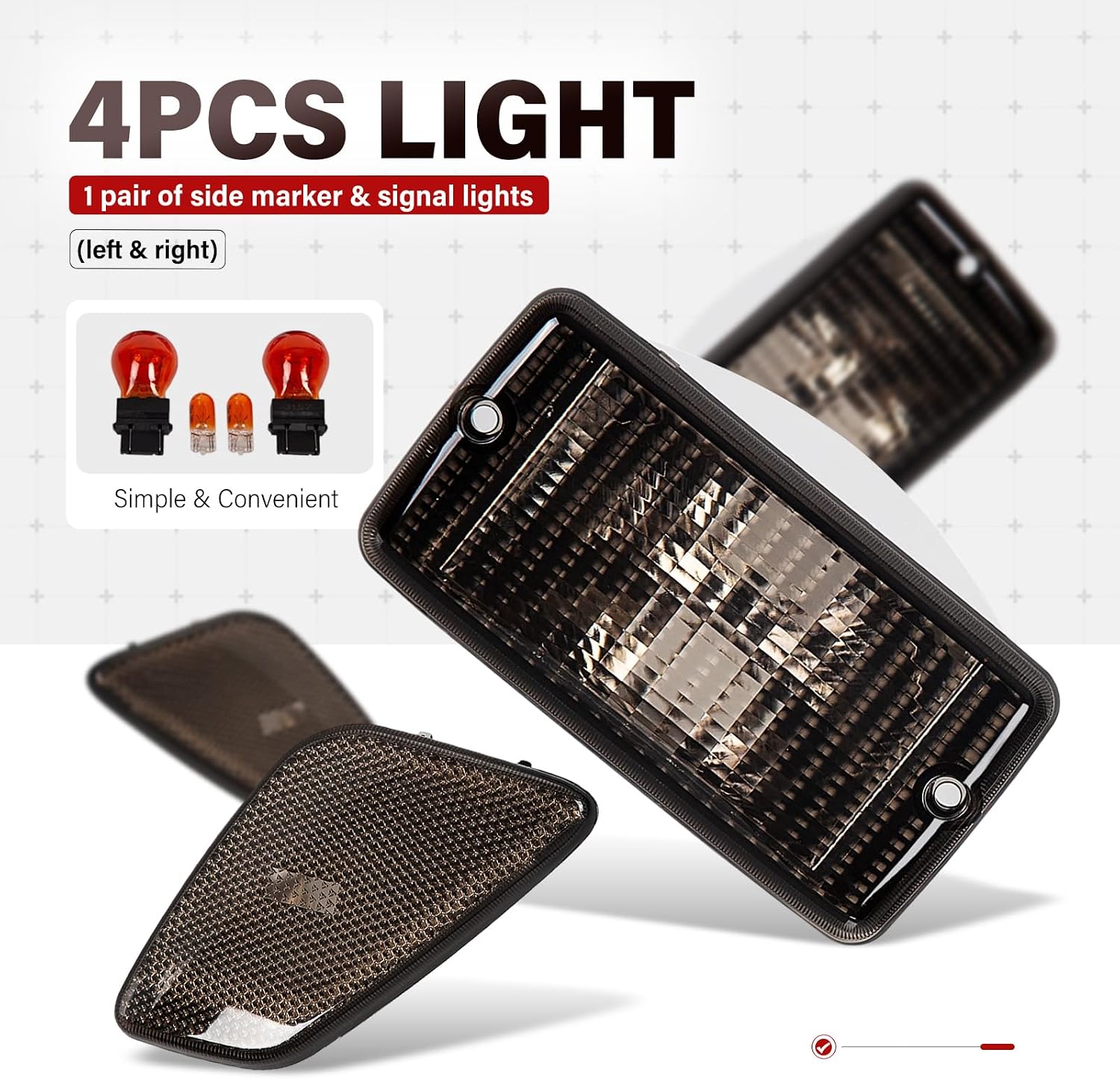 ALMULOO Side Marker lights Turn Signal lights 4Pcs Compatible with 1997-2006 Jeep Wrangler TJ Chassis Only Smoke Lens Front Bumper Fender Side Light Left & Right Replacement for 55156489AB 55157033AA