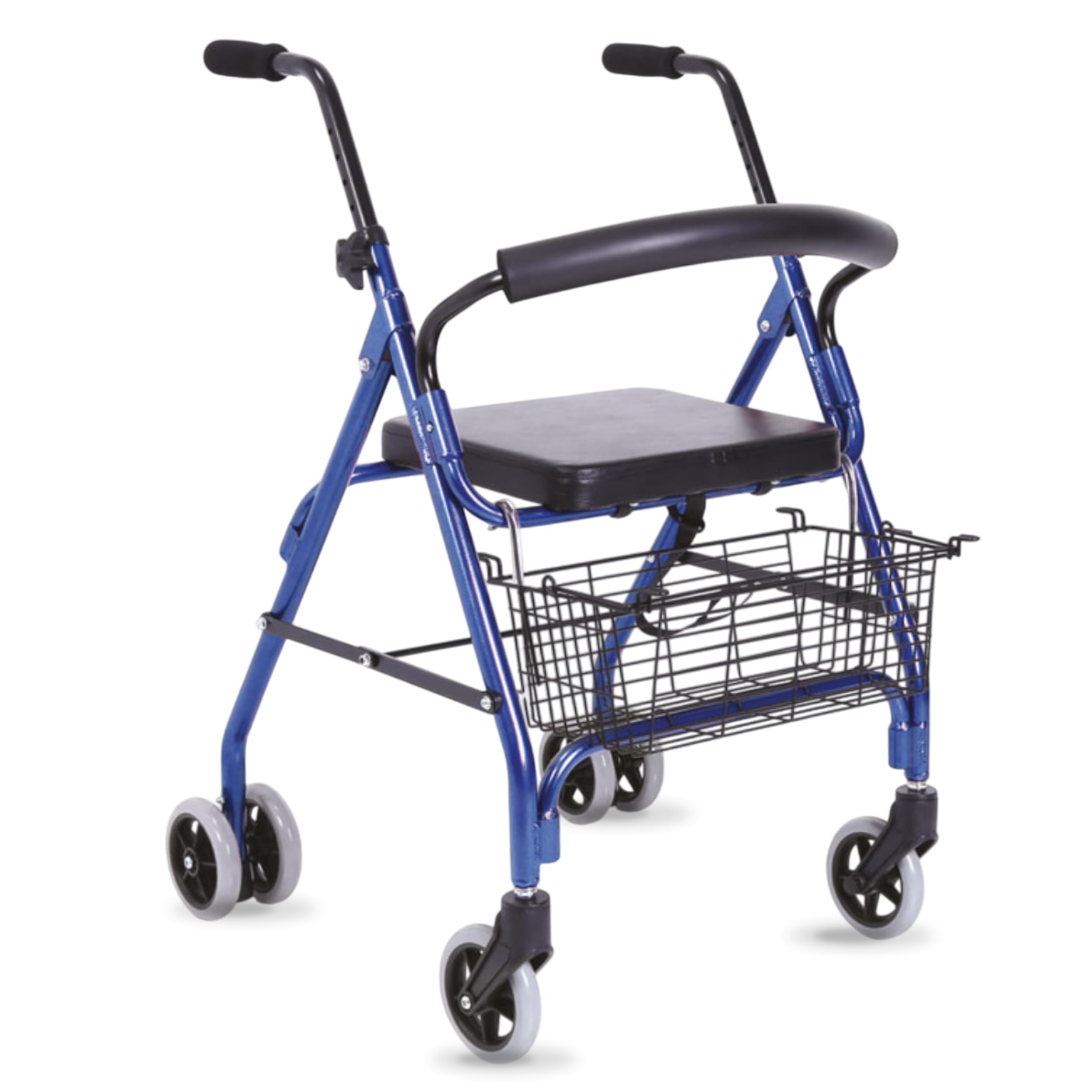 Rollator Deambulatore con Seduta per Anziani e Disabili con Freno a Pressione - Deambulatore per Anziani 4 Ruote Pieghevole con Cestino Porta Oggetti