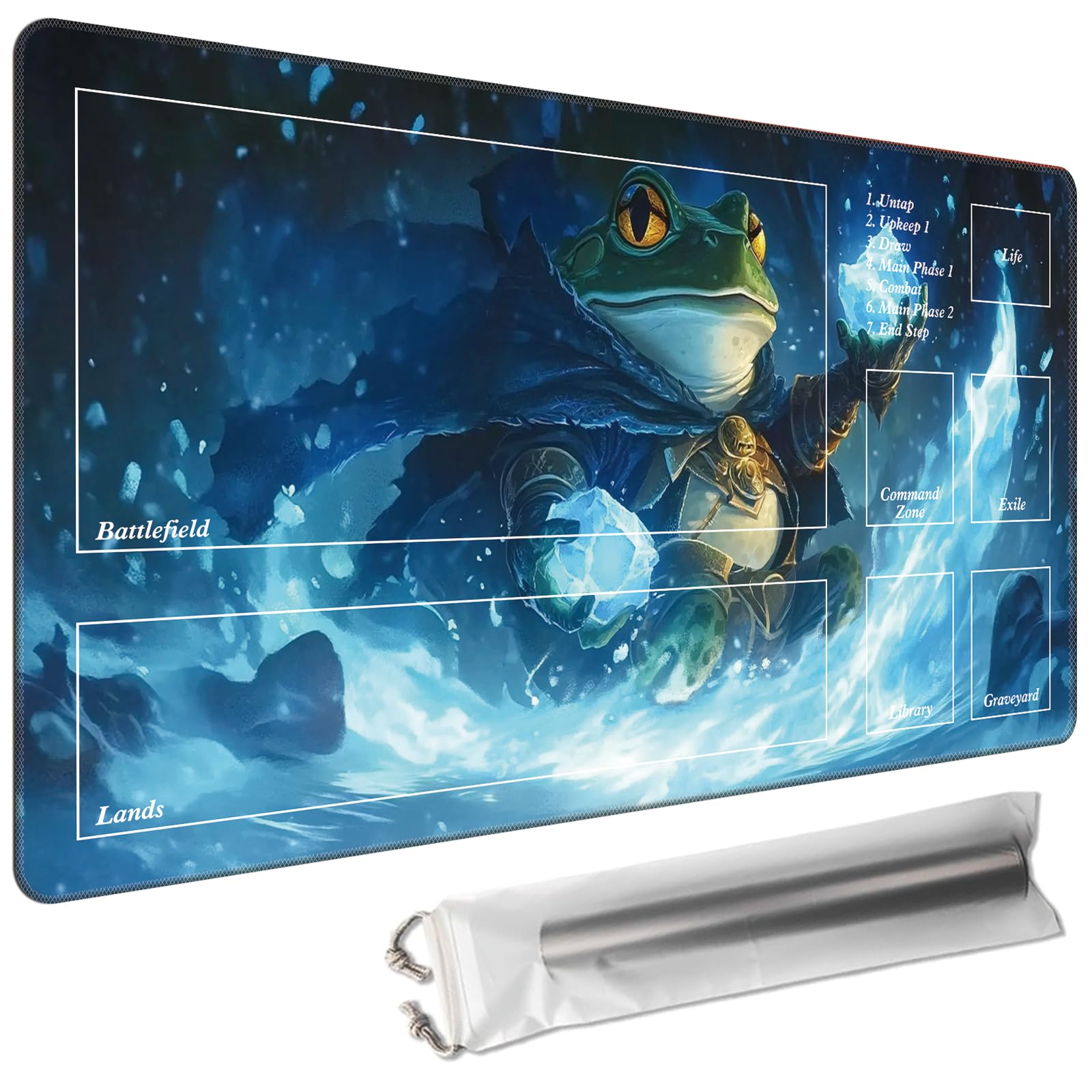 Cdkfxjy MTG Playmat with Magic Zone 24 x 14in Includes Storage Bag,TCG Playmat with Soft Surface Premium Non-Slip Rubber Backing Stitched Edges Durable Gaming Mat,Mage Frog Ice — image 1