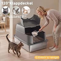 LitaiL XXL rozsdamentes acél zárt macskaalom tál fedéllel magas peremmel lapáttal nagytestű macskáknak fröccsenésálló 5