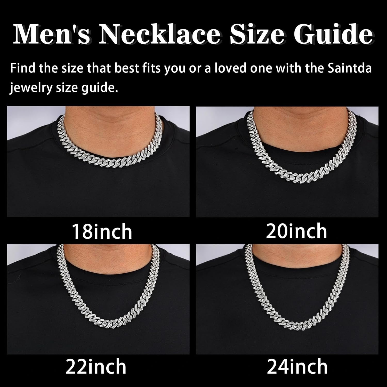 Saintda Mens Cuban Link Chain Iced Out Silver Miami Cuban Necklace Bling Diamond Chain Hip Hop Jewelry with Gift Box for Women - Image 5