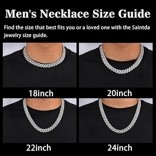 Miniatura 5 de Saintda Mens Cuban Link Chain Iced Out Silver Miami Cuban Necklace Bling Diamond Chain Hip Hop Jewelry with Gift Box for Women