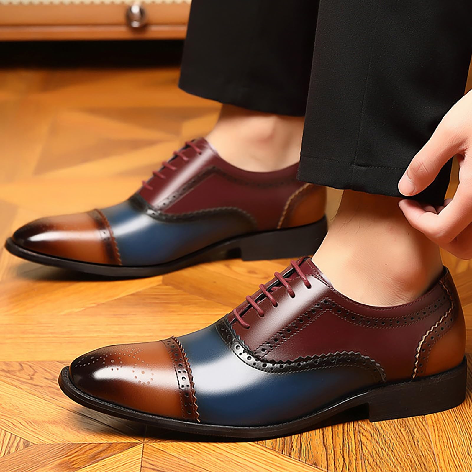 Scarpe da uomo in pelle da lavoro, classiche scarpe brogue brevettate con lacci Oxfords a punta scarpa in pelle tacco a blocco antiscivolo casual casual scarpe larghe per eventi aziendali casual