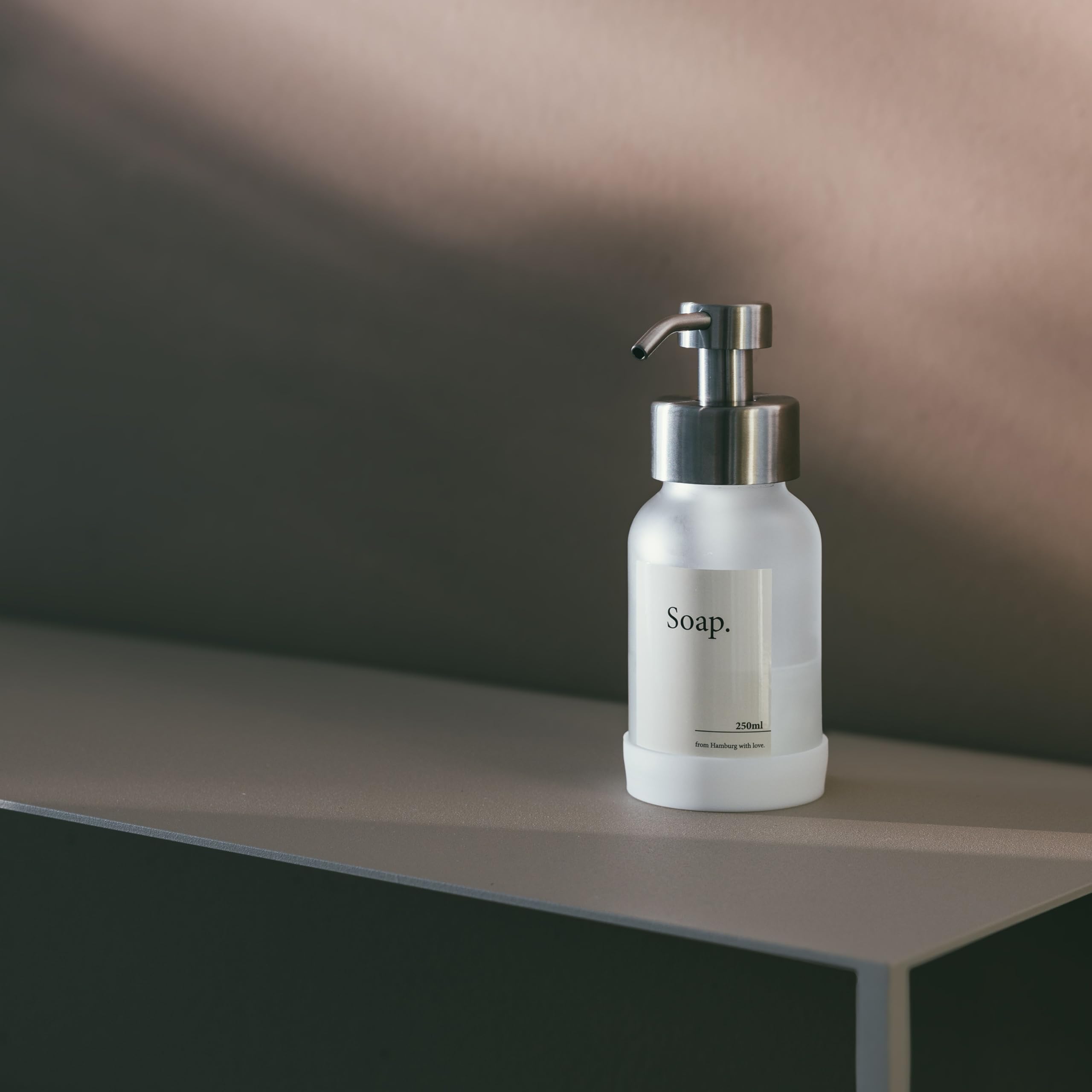 Design Hamburgo Dispensador jabon baño Pared sin taladrar | Dosificador de Gel de Pared | Gel y champu Ducha | Jabonera Cocina Cristal | Sin Soporte | Gris Frost