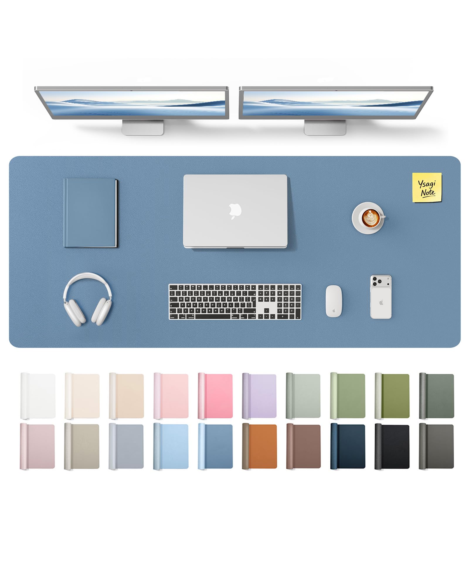 YSAGi Leather Desk Pad Protector, Office Desk Mat, Large Mouse Pad, Non-Slip PU Leather Desk Blotter, Laptop Desk Pad, Waterproof Desk Writing Pad for Office and Home (Blue,55" x 17.2")