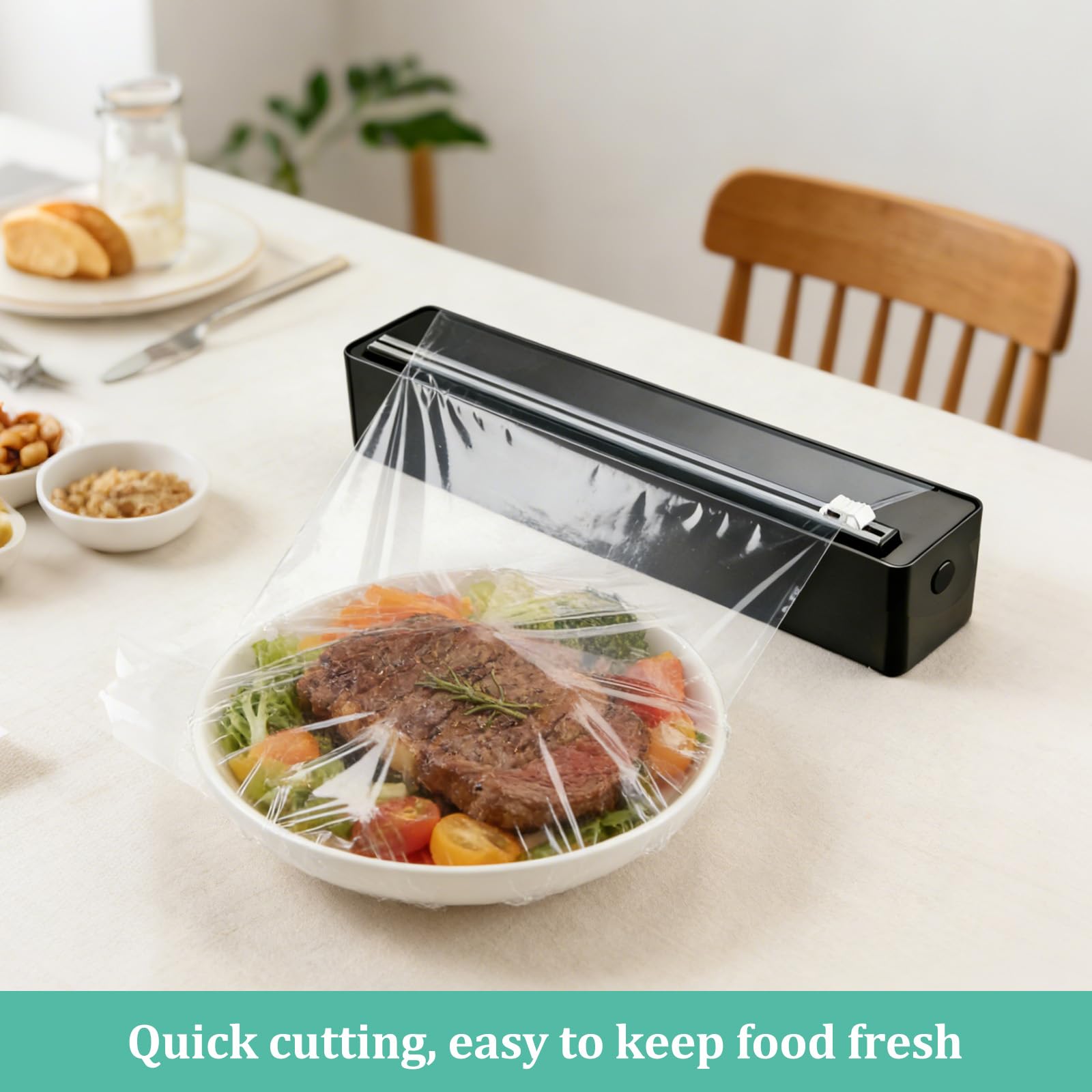 Derouleur Film Alimentaire, Distributeur Film Alimentaire à Ventouse, distributeur papier aluminium et film pour Cuisine Domestique, Restaurant, sans Percer, Coupe Lisse, 36x6x7cm