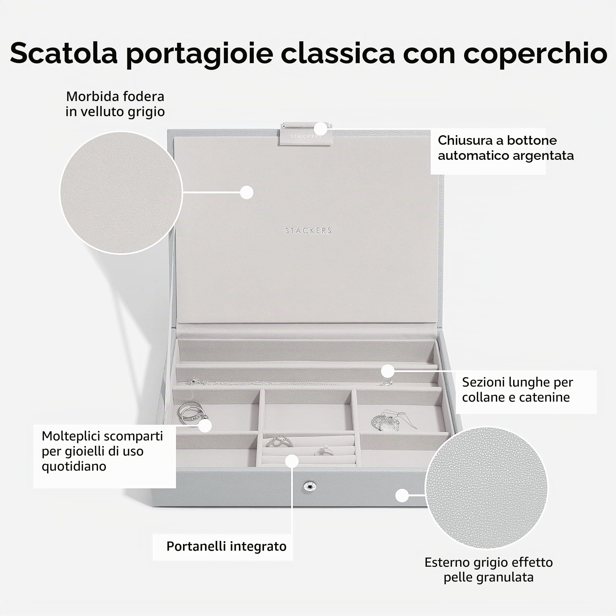 Stackers Pebble Grey - Portagioie classico, 2 pezzi