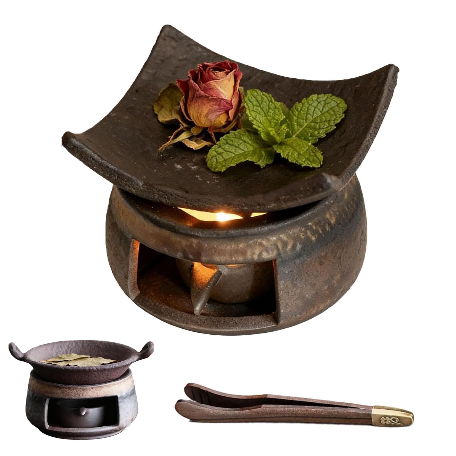 Ceramiczna kominek do olejków eterycznych, 2026 Nowy ręcznie robiony ceramiczny kominek do aromaterapii Cedar Zen do topienia wosku, do zapachów domowych, medytacji, topienia wosku style A