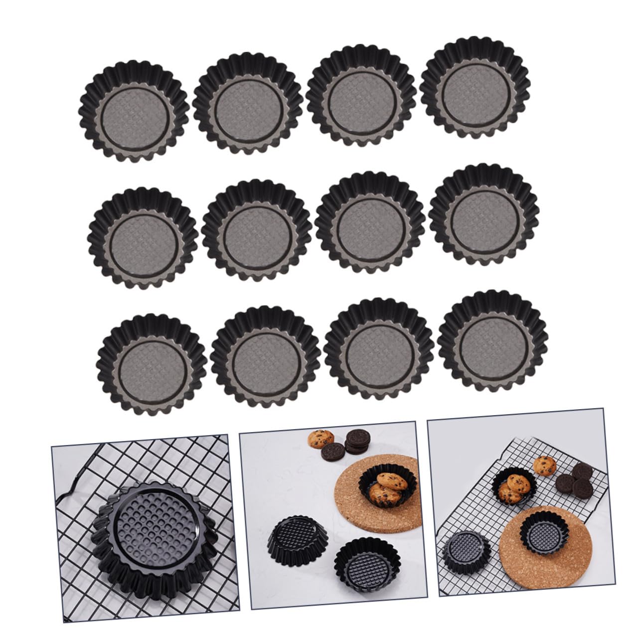 SOIMISS Molde para Tartaletas de Huevo, 12 Unidades, Acero al Carbono Negro | Repostería Casera, Desmolde Fácil y Calentamiento Rápido, Formato Floral para Tartas y Postres