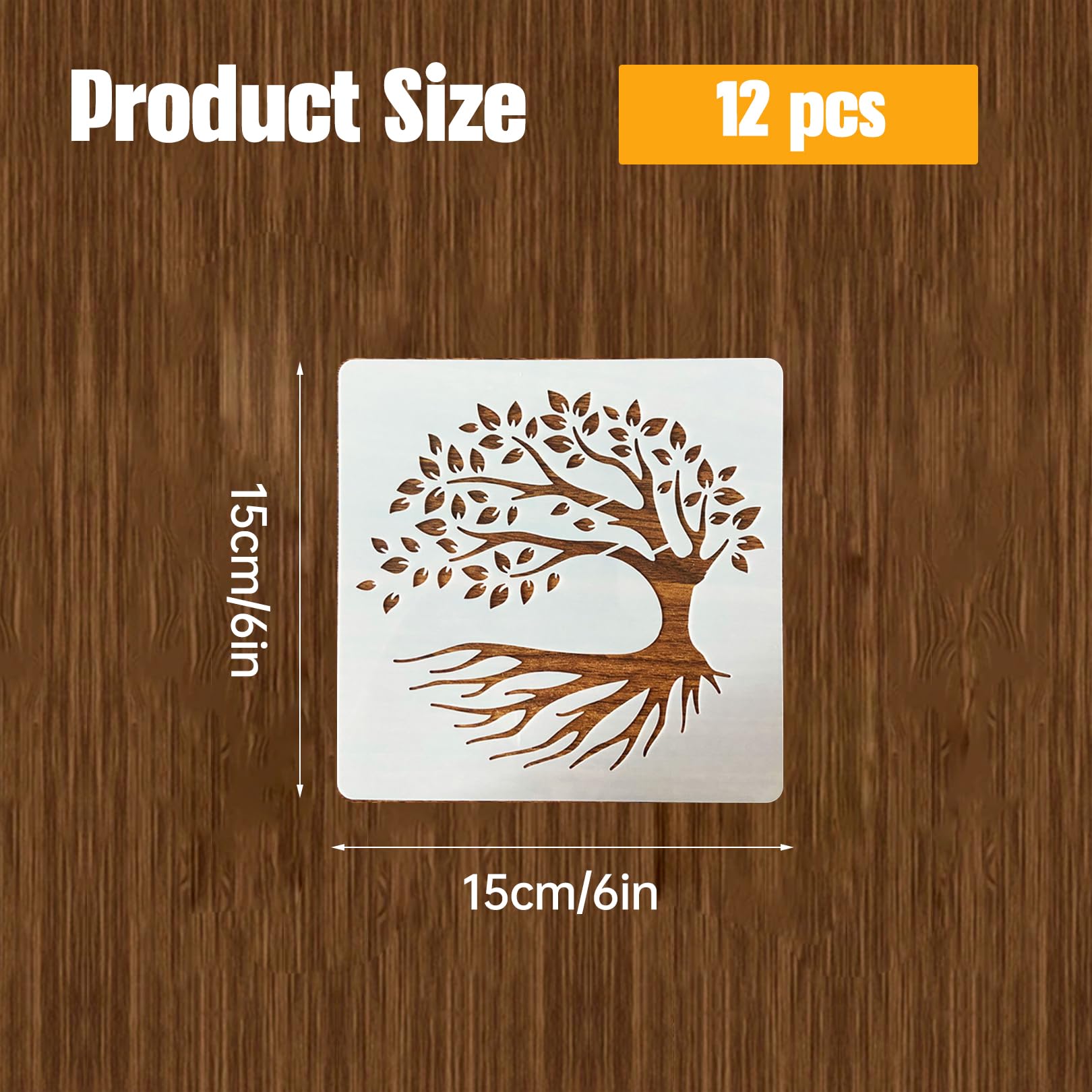 Lot De 12 Pochoirs Arbre De Vie Réutilisables En PET - Style Vintage Pour Décor Mural, Meubles, Tissus, Bois - 7