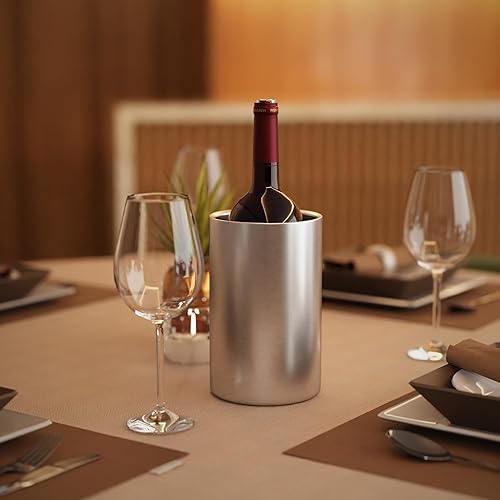 Miniatura 5 de Cubo enfriador de vino, paquete de 4, enfriador de vino para botellas, enfriador de champán cubo de hielo de doble pared de acero inoxidable para