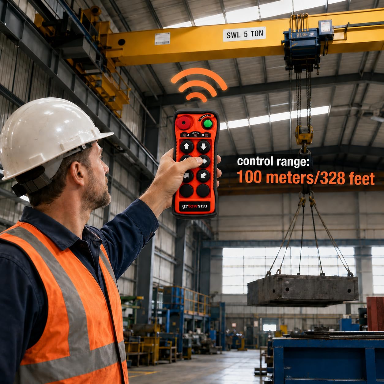Telecomando per gru wireless senza fili industriale Controllo per gru a ponte carroponte trasmettitore e ricevitore a 6 pulsanti