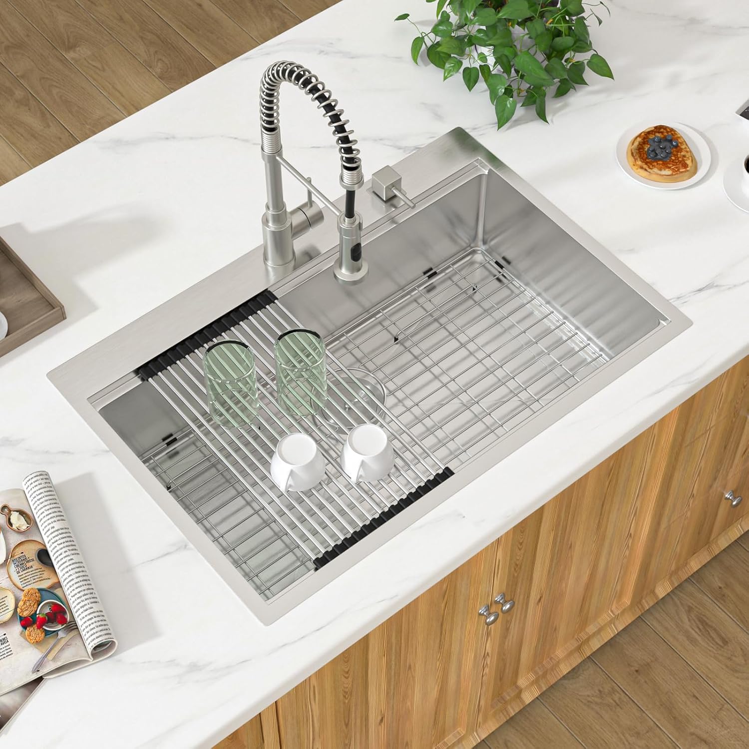 36 Kitchen Sink Drop In - Donsdey 36x22 Inch Kitchen Sink Ledge Workstation Drop In Topmount 16 Gauge Stainless Steel Single Bowl Over Mount Sinks Basin