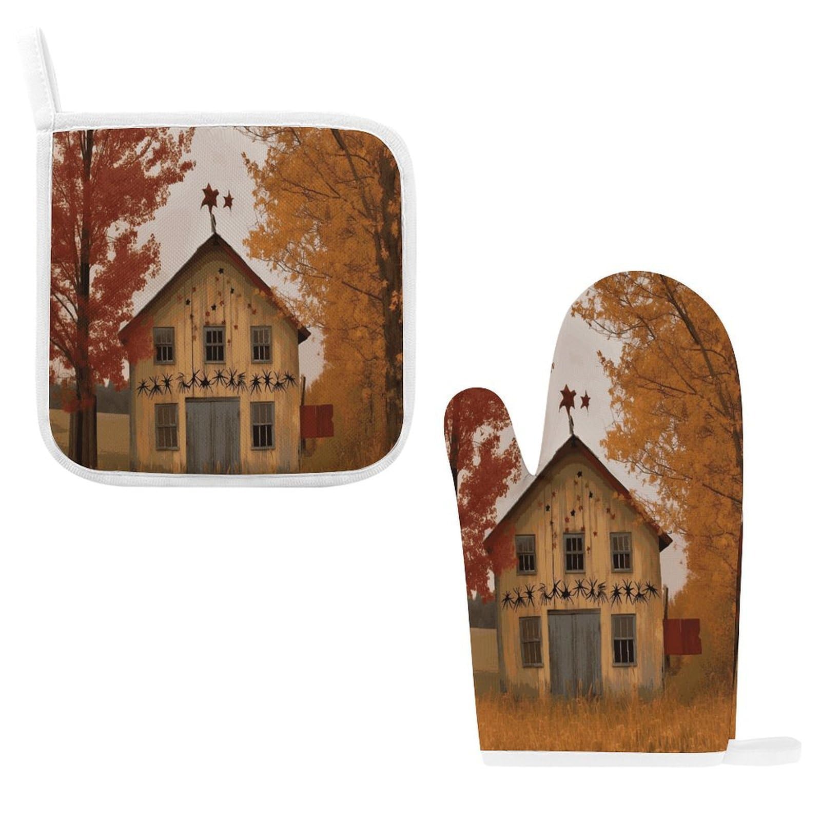 Fodpand Style Fall Country Barn Oven Mitts And Pot Holders Sets