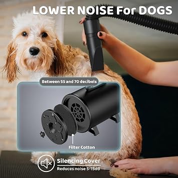 EGFKI Dog-Hair-Dryer, 5.2HP/ 3800W High Velocity Pet Blow Dryer with Heater for Grooming, Speed Temperature Adjustable Dog Blower Grooming Dryer with 4 Nozzles