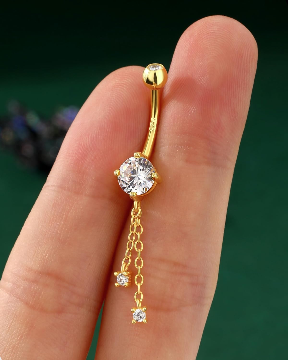 COCHARM 14K Gold Plated Belly Button Rings Dangling 925 Sterling Silver Belly Navel Rings Dangle Chain Belly Piercing Jewelry Hypoallergenic - Image 6