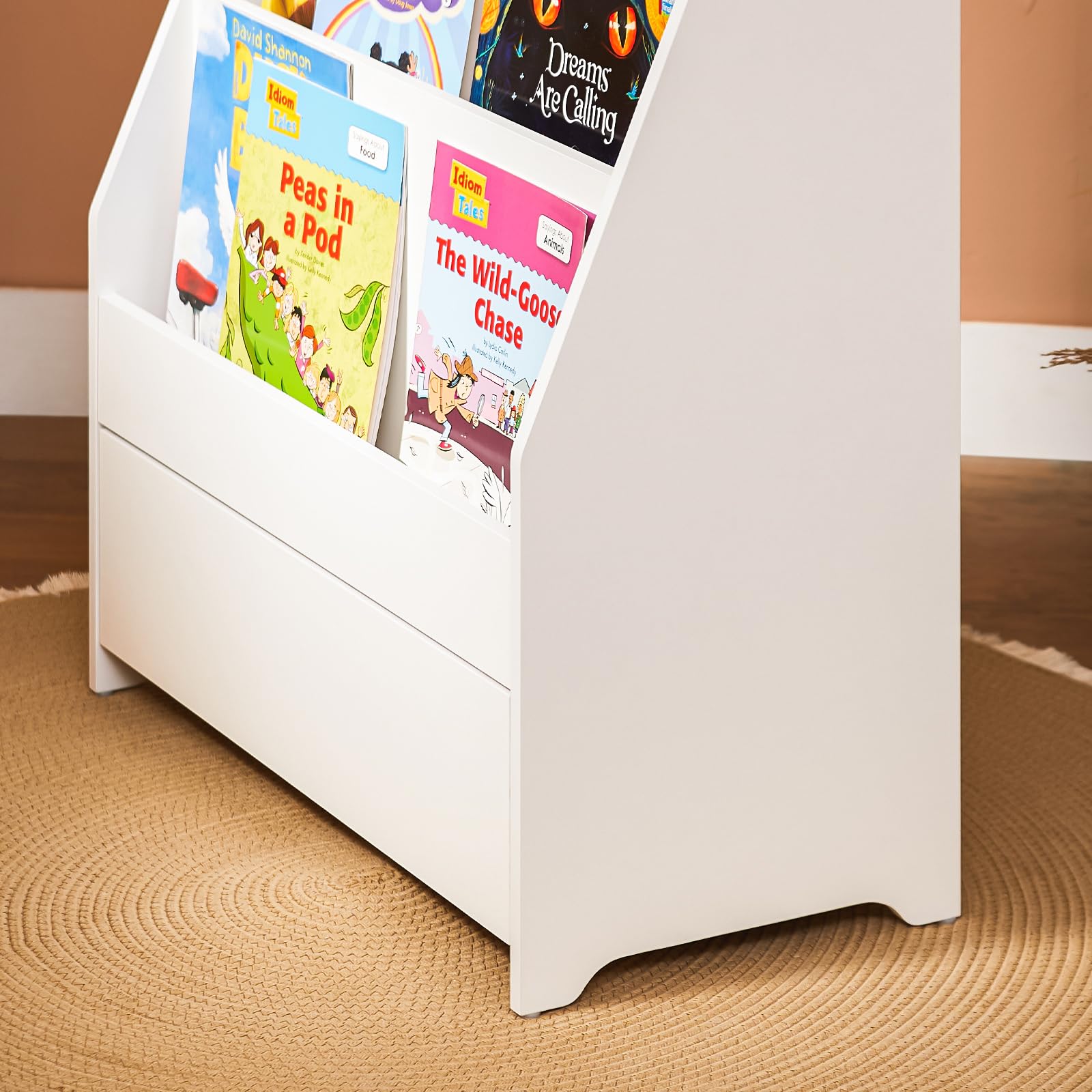 SoBuy KMB112-W regał dziecięcy z 4 półkami, regał na książki, regał stojący, biały, szer. x wys. x gł.: ok. 60 x 93 x 30 cm