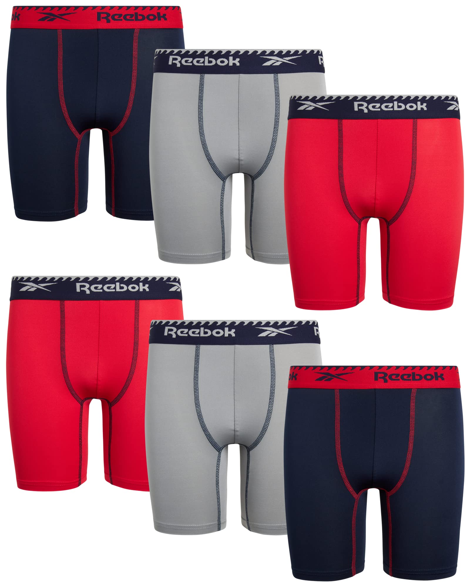 Reebok Boys Boxer Briefs - 6 Pack Performance 6 Inseam Long Leg Boxer Briefs Boys Underwear with Support