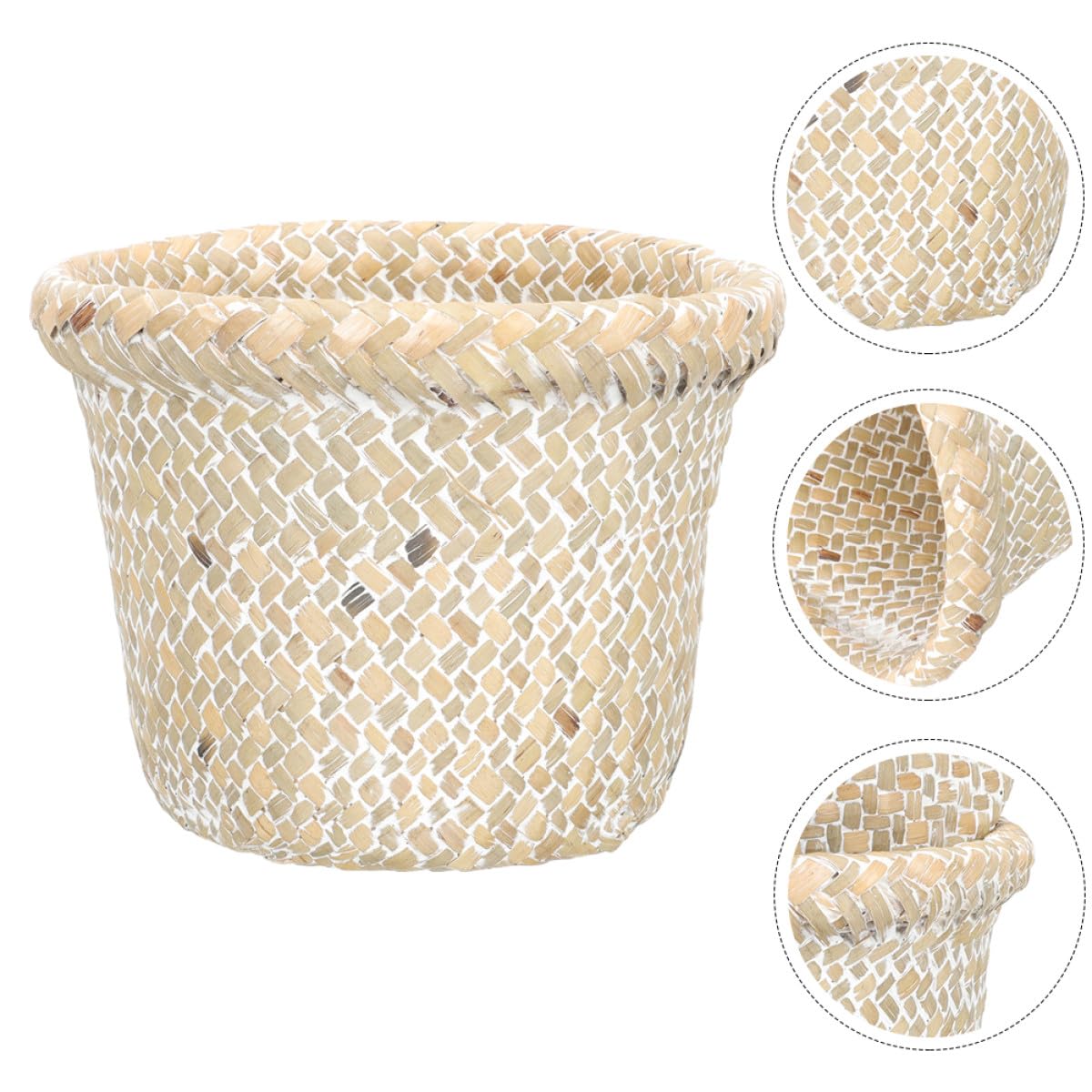 Woven Trash Can Basket XL 24x20cm Light Distressed Vintage Wicker Wastepaper Storage Basket for Bathroom Home Office Organization