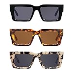JM Fully Magnified Reader Sunglasses Women with Spring Hinge, Trendy Square Sunglasses with Readers Built-in 3 Pack +2.0