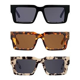 JM Fully Magnified Reader Sunglasses Women with Spring Hinge, Trendy Square Sunglasses with Readers Built-in 3 Pack +3.0