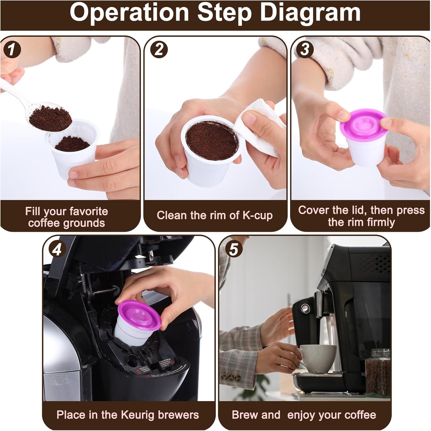 70Counts Disposable K Cups with Purple Lids Compatible with Keurig 1.0 and 2. 0 Berwers Empty Coffee Pods - Best with Fine Coffee Powder