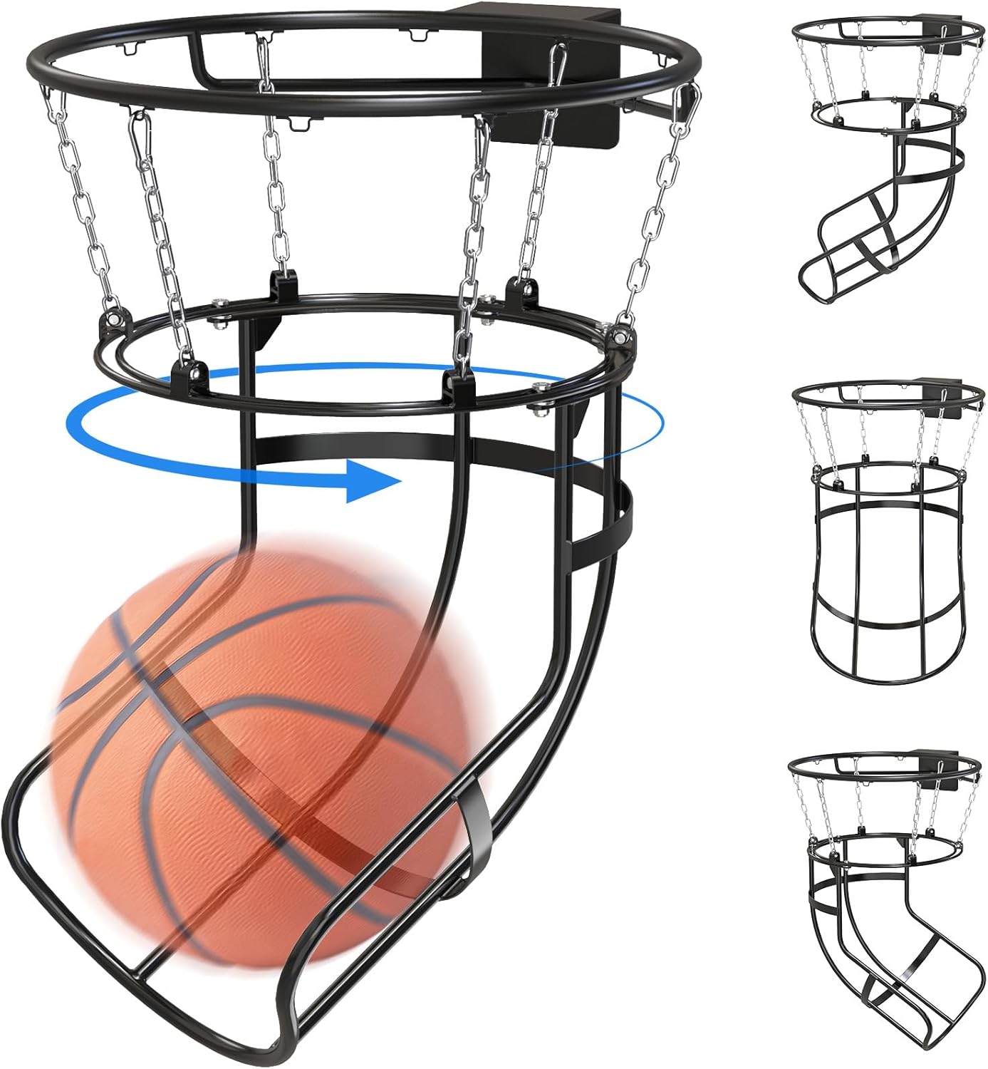 BeneLabel 360° Swivel Track Basketball Return Attachment with Quick Connect Chain Basketball Rebounder for 18" Rim Hoop Ball Return for Basketball Hoop for Outdoor/Indoor Shooting Training