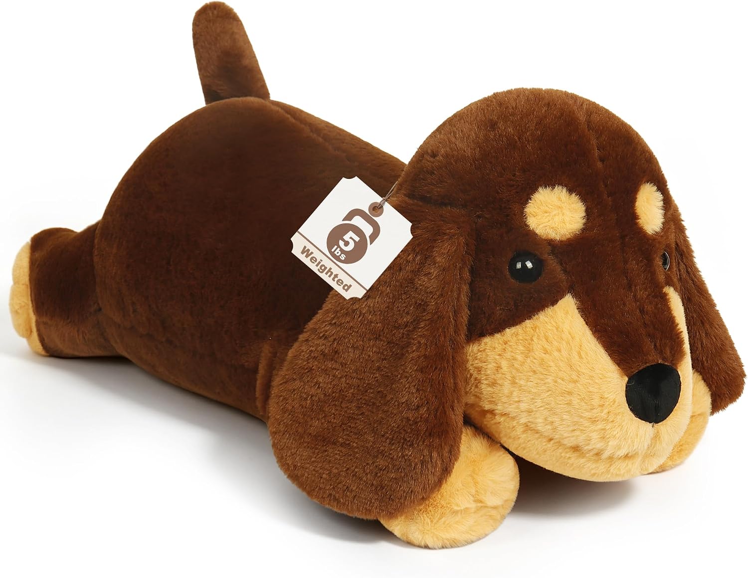 Weighted Dachshund Dog Stuffed Animal 5 Ibs, 24in Brown Dachshund Plush Toy