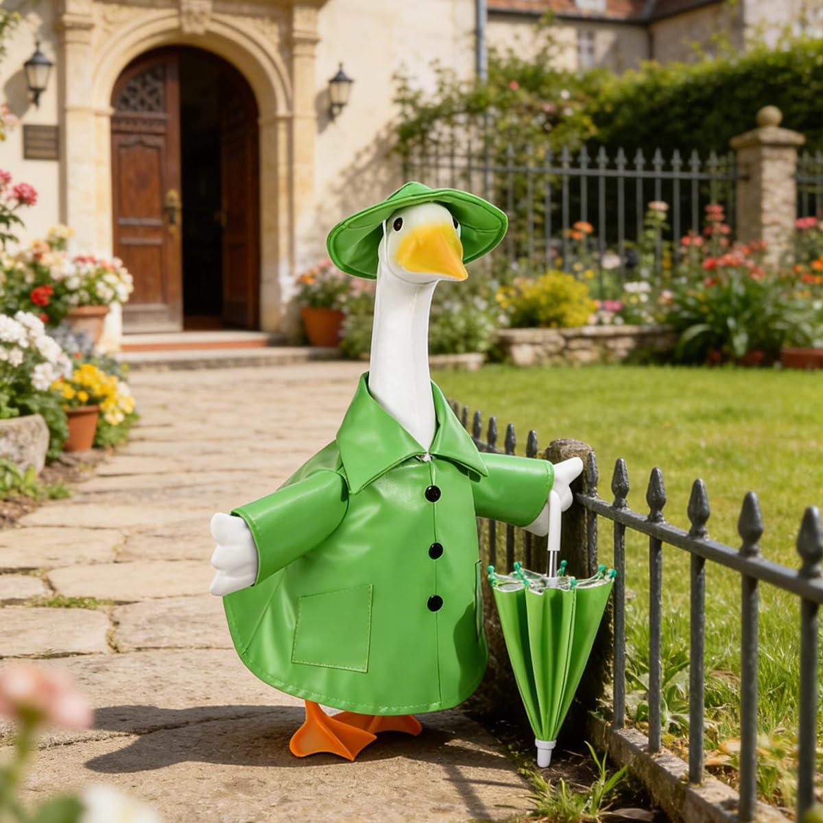 Raincoat Porch Goose Outfits,Spring Summer Lawn Goose Statue Raincoat Clothes,Fits 23" Geese Statue, for Summer Outdoor Patio Yard Lawn Garden Decoration (Raincoat-Green) image 2