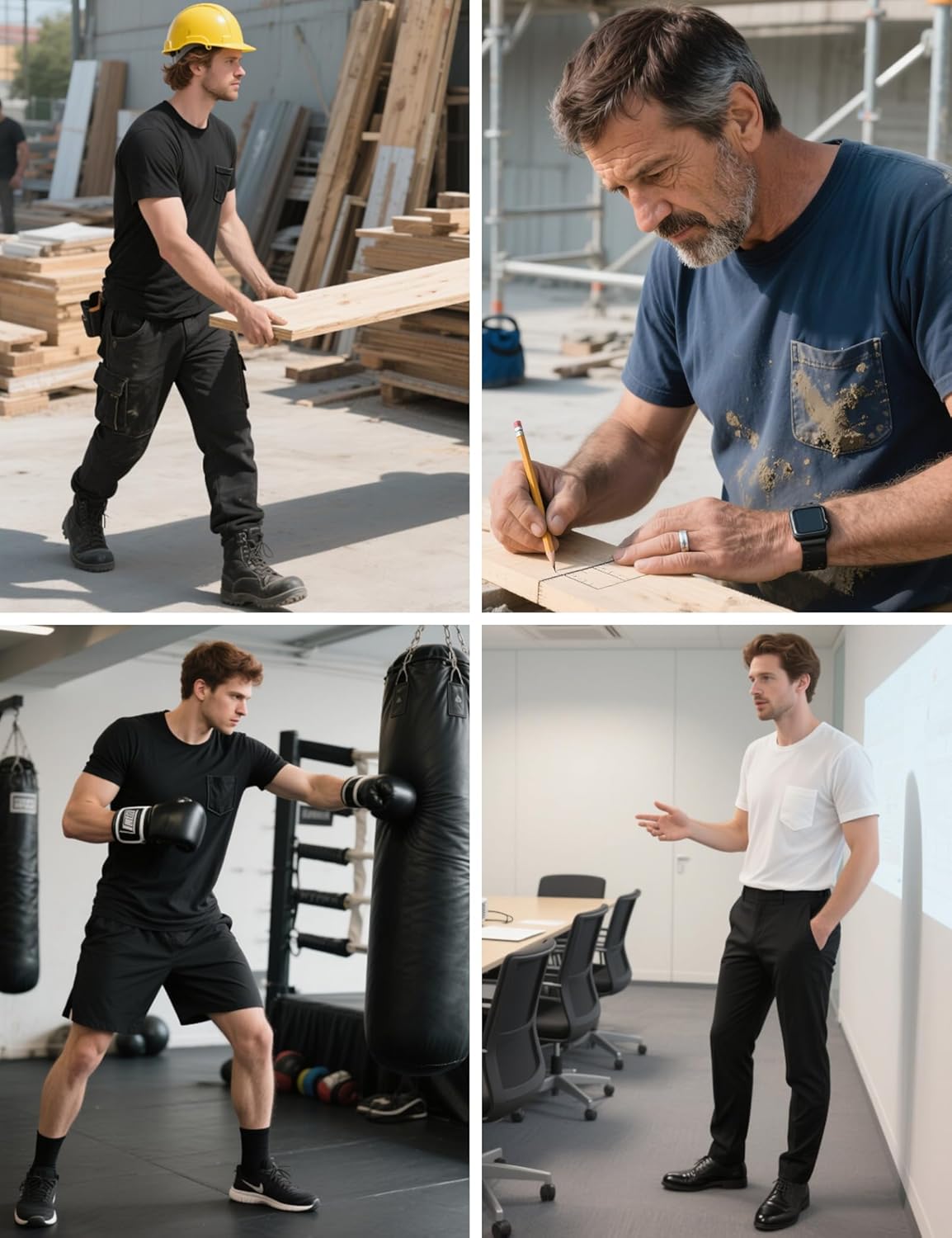 Idtswch Mens Tall Heavyweight T-Shirt Short Sleeve Shirt Chest Pocket & Reinforced Ribbed Collar Work Basic Tee - Image 4