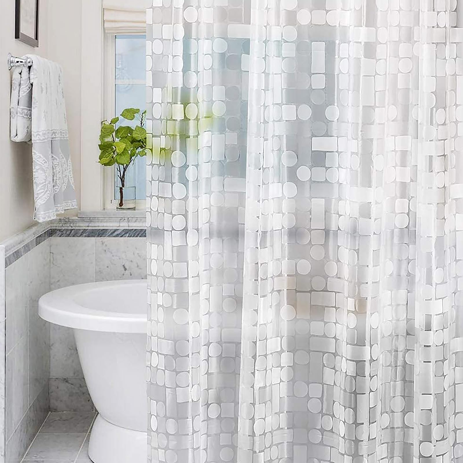 Minicoco Women's Geometric Eva Bathroom Shower Curtain Mould Proof Resistant Wet Room Waterproof Shower Curtain With 12 Hooks, 180 X 180 Cm (Geometric)
