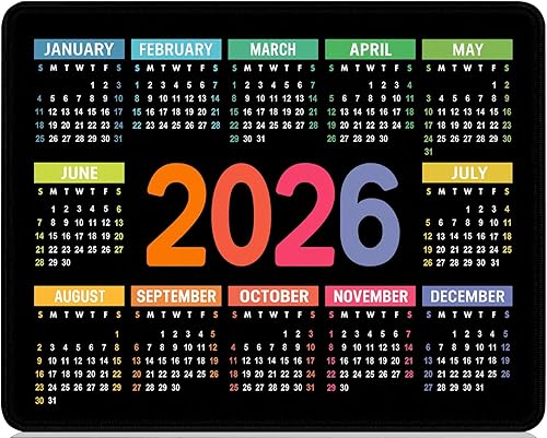Miniatura 8 de Alfombrilla de mouse con calendario 2026, con borde cosido para juegos, alfombrilla de mouse rectangular de goma de cloropreno antideslizante para