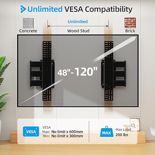 Miniatura 2 de Soporte de TV de movimiento completo para televisores de 48 a 120 pulgadas de hasta 200 libras, extensión delgada, resistente y suave, soporte de