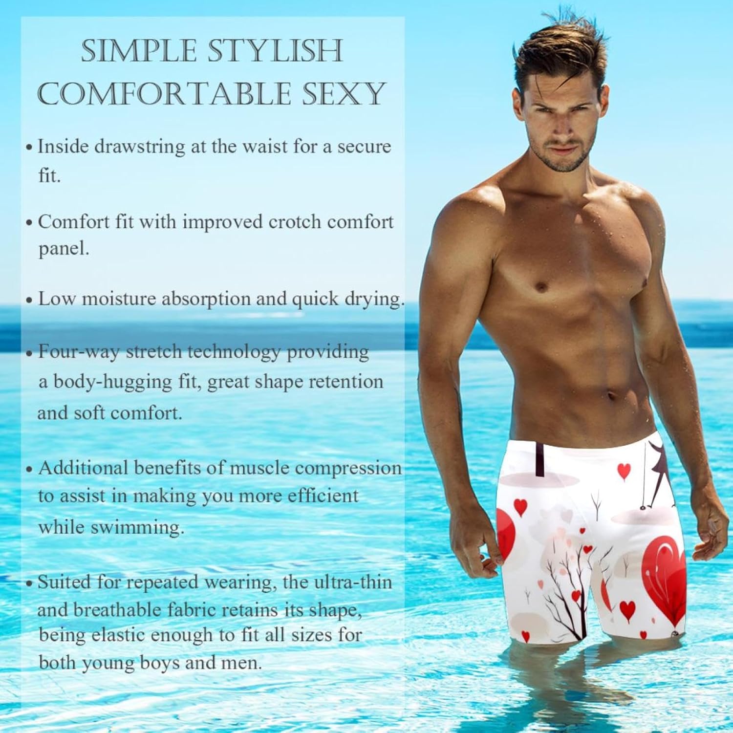 Valentine's Day Boys' Swim Jammers Youth Competitive Swim Team Suit Quick Dry Athletic Swimming Shorts